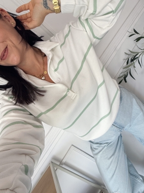 Bluza Polo Paski Pistacja