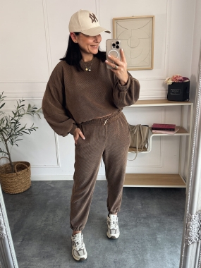 Komplet Dresowy Sztruksowy Cord Mocca