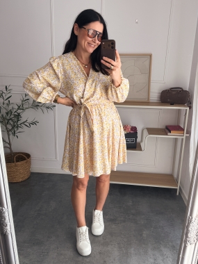 Sukienka Laura Zółto-Beżowe Kwiatuszki 