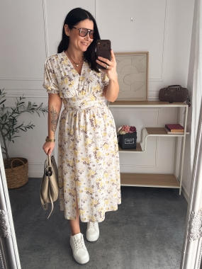 Sukienka Rossi Żółto-Beżowe Kwiatki 