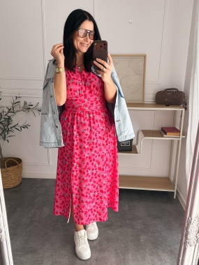 Pre order Sukienka Rossi Różowa w Czerwone Kwiatuszki