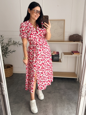 Sukienka Rossi Biała w czerwone kwiatuszki 