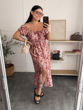 Sukienka Emi Fuksjowo-Różowe Kwiaty 