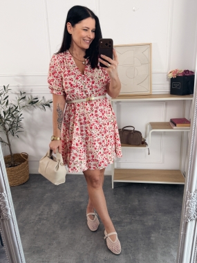 Sukienka Isla Krótka Czerwone Kwiatuszki 