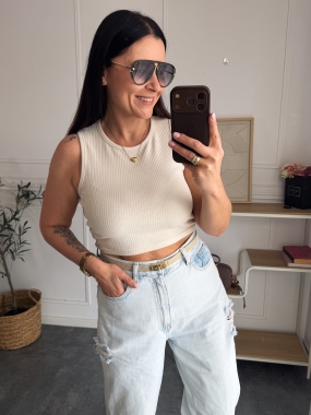 Top prążkowany Slay Beż