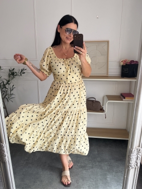 Sukienka Olivia Groszki Granatowe na Żółtym tle 