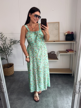 Sukienka Mandy pistacjowa w kolorowe kwiatuszki 