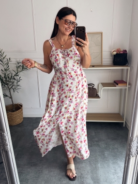 Sukienka Mandy biała w kolorowe kwiatuszki 