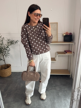 Bluza Stella Białe Kropki na Czekoladowym Tle 