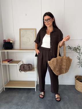 Komplet Lniany Siro Czekolada