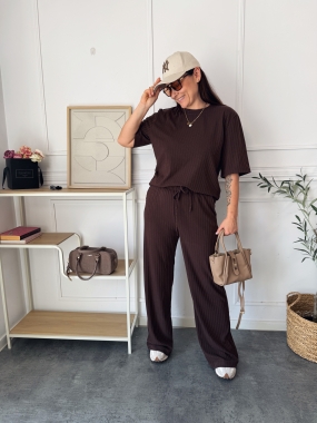 Komplet Travel Prążek  Czekolada WYSYŁKA OK 7 DNI 