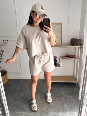 Komplet Dresowy Lamour short Beżowy