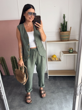 Komplet Lniany Palermo Khaki