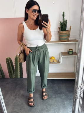 Spodnie Lniane Chinosy Khaki