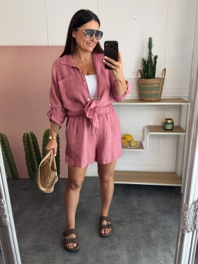Komplet Lniany Lizi Pink